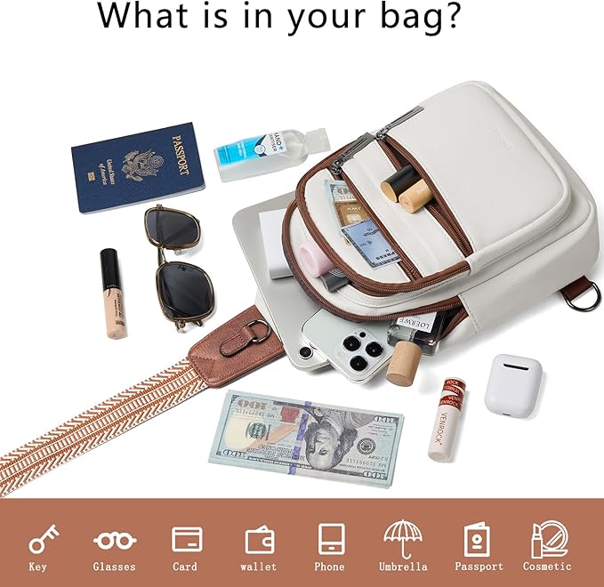 Sling Bag for Women Crossbody Bags Fanny Pack Sling Purse Backpack Vegan Leather Shoulder Bag Travel Anti Theft Beige