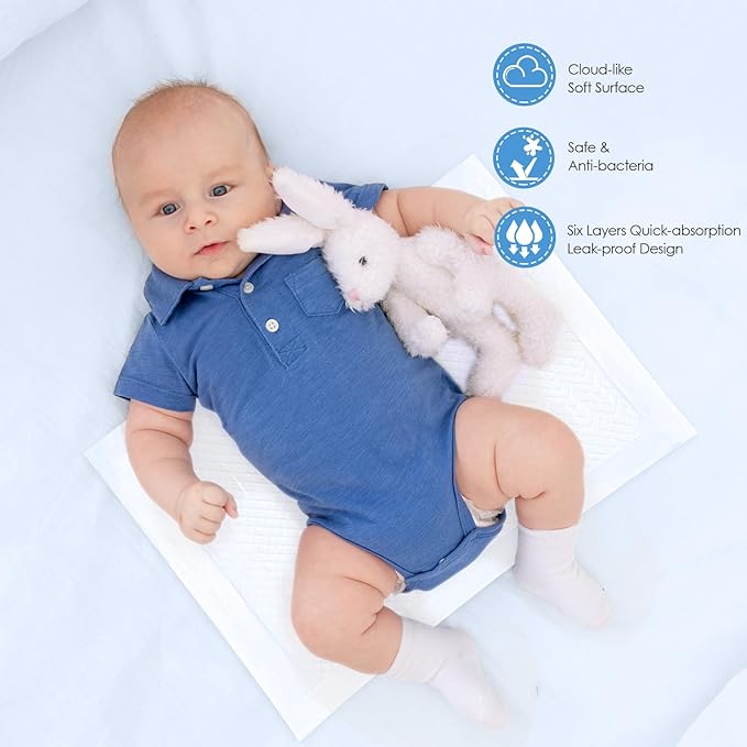 Disposable Changing Pads for Baby, 150 Pack Disposable Changing Pad Liners, Waterproof Disposable Underpads, Ultra Absorbent Super Soft Breathable Diaper Changing Mat 13 x 18 in