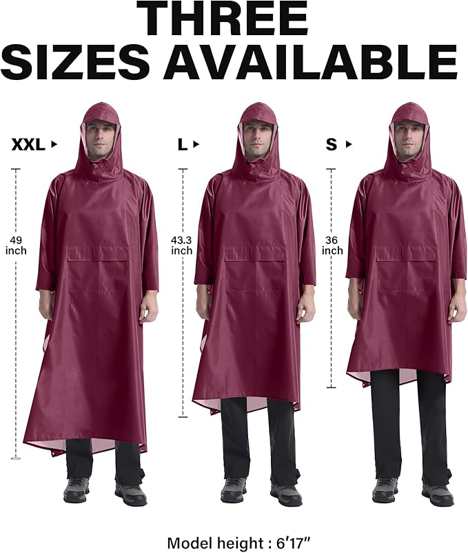 iCreek Hooded Rain Poncho with Pocket Waterproof Lightweight Unisex Raincoat Jacket for Hiking, Camping, Outdoor