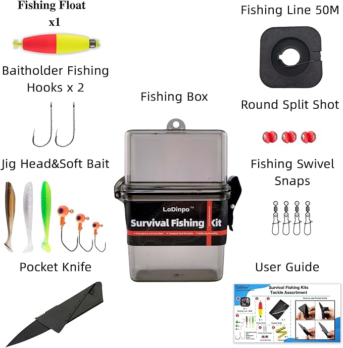 Mini Survival Fishing Kit Small Emergency Fishing Gear Box Pocket Fishing Tackle Travel Fishing Shoebox Surf Survivalist Fishing Accessories Pack Gifts for Fishing Starter Men