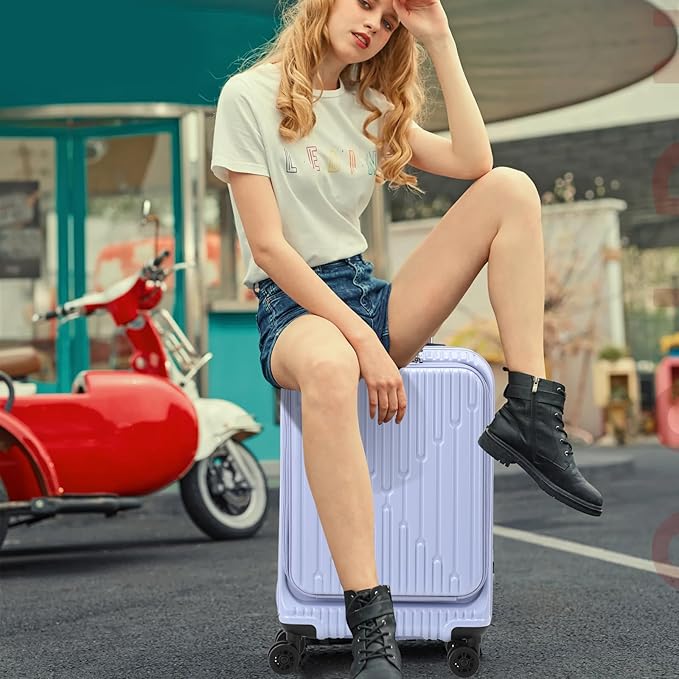 2 Pieces 20/29 Luggage Sets, 20 Inch Cabin Luggage with Front Pocket & 29 Inch Side Opening Suitcase, Ligthweight ABS+PC Hardshell, TSA Lock with HINOMOTO 360° Wheels, Lilac Purple