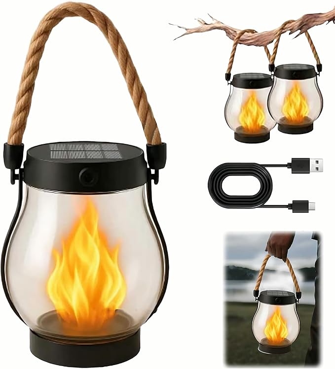 Kaliqo Solar Lantern Outdoor Lights Solar Lantern Waterproof Flickering Flame Hanging Lanterns for Patio Yard Garden Decor (1 Pcs)