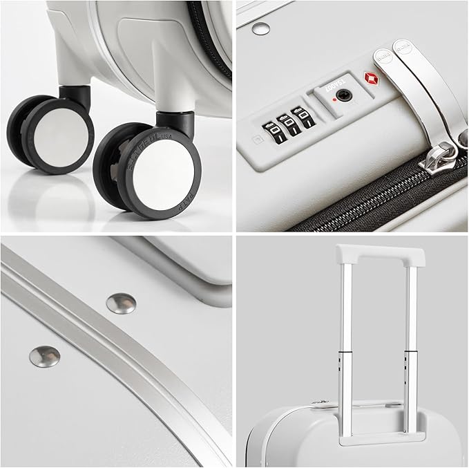 mixi Luggage Suitcase with Spinner Wheels, 24'' Checked Travel Luggage Aluminum Frame PC Hardside with TSA Lock & Cover - Smoke White