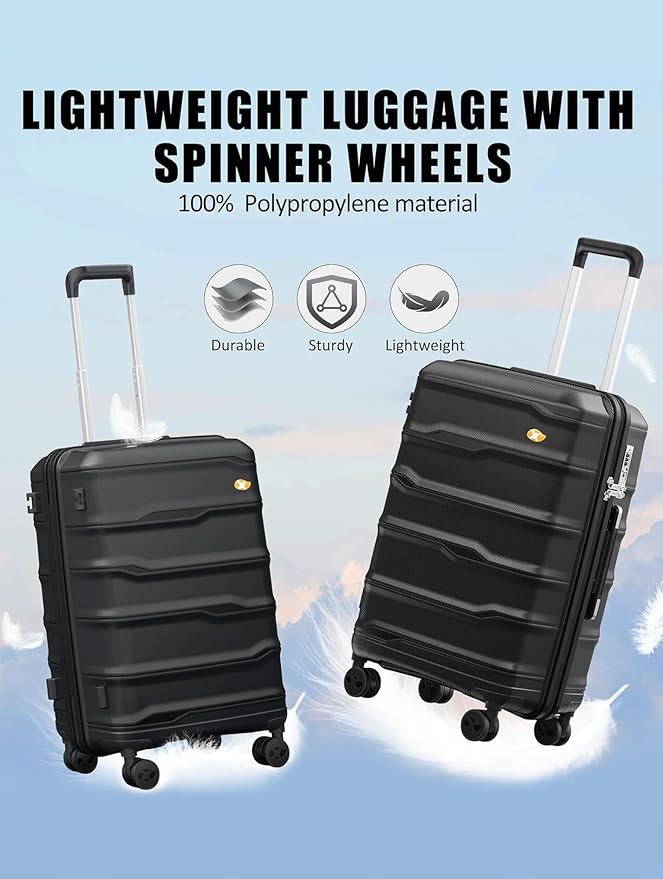 28 Inch Luggage with Spinner Wheels, Large Hard Shell Suitcase, Lightweight PP Luggages with TSA Lock, Checked-Large Suitcases 28-Inch, Black