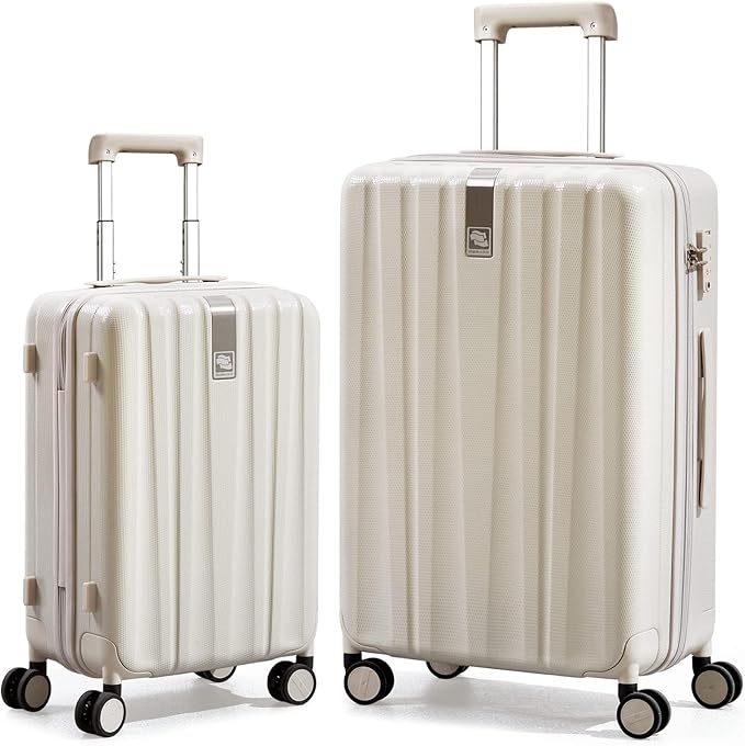 Hanke Luggage Sets 2 piece Carry On Luggage with Wheels PC Hard Shell Suitcases Lightweight Checked Travel Luggage Large Travel Suitcase Woman Men 20/29 Inch(Ivory White)