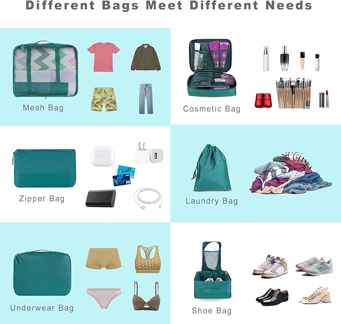 BAGAIL 8 Set Packing Cubes Luggage Packing Organizers for Travel Accessories-Aqua Color