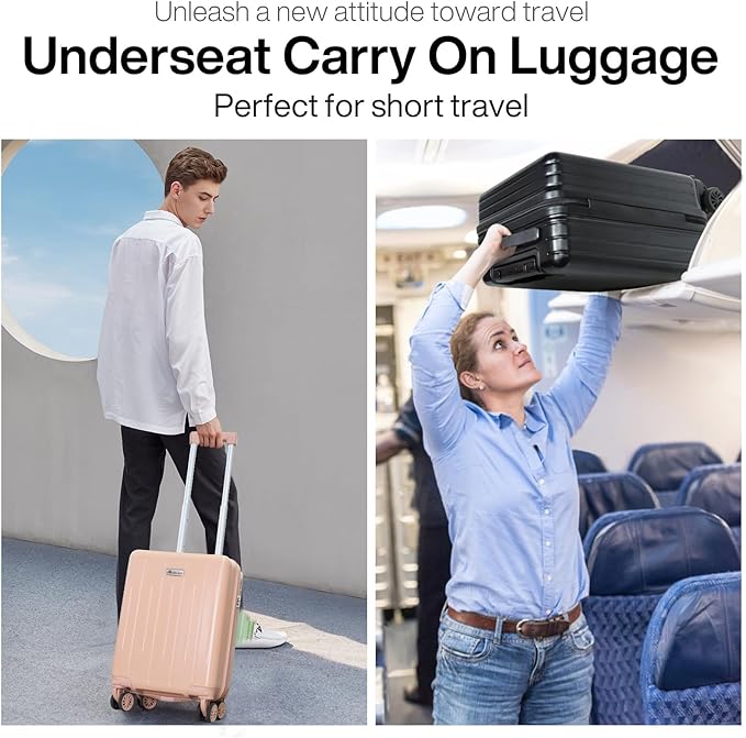 18-inch Carry-on Boarding Luggage: Equipped with Movable Wheels, TSA Approved,Under the Seat, Hard Shell Construction, Lightweight Bag with Essential Accessories (Jet Black)