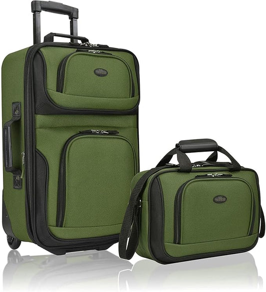 U.S. Traveler Rio Softside Expandable Carry-on Rolling Luggage, Green, 2 Wheel Set