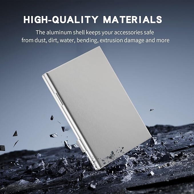 Aluminum SD Card Case, 21Slots Ultrathin SD Card Holder, Memory Card Storage Holder, Fit for 3 SD Card, 18 Micro SD Card, Silver