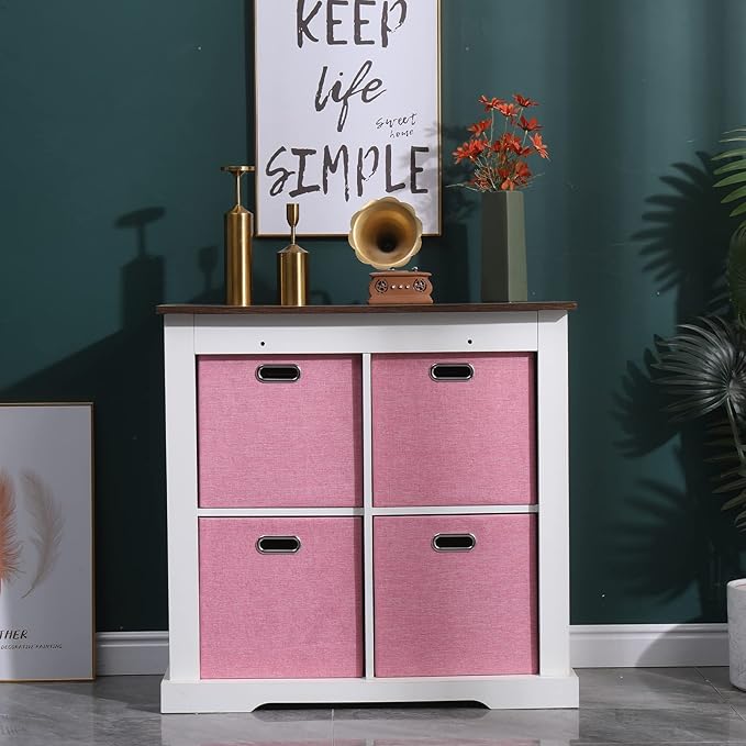 Pink Cube Storage Organizer Bins 13x13x13 Inch, 4 Pack Collapsible Organization Baskets with Handles, Thick Fabric Foldable Storage Boxes for Kallax Shelf Bookcase Closet Cabinet