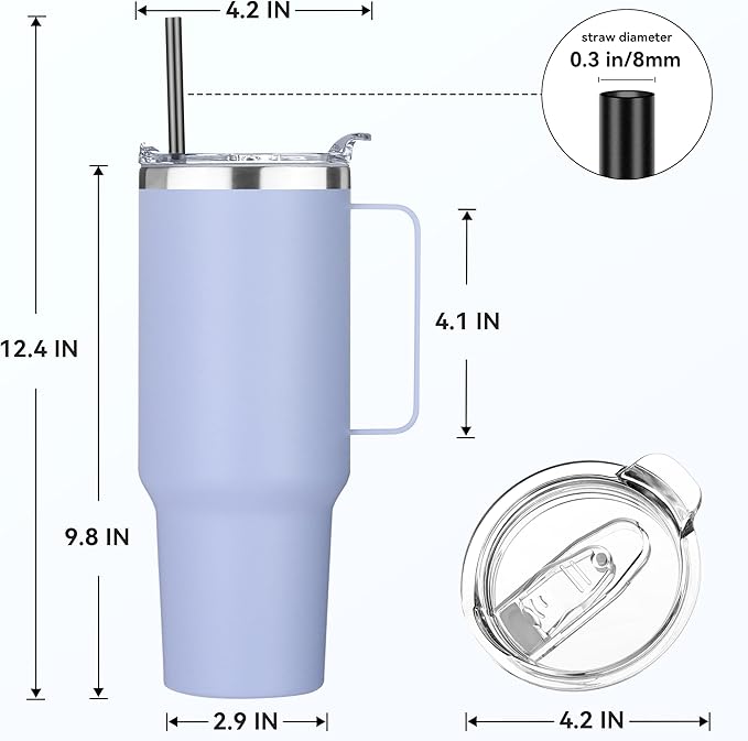 HASLE OUTFITTERS 40 oz Stainless Steel Tumbler with Handle, Vacuum Insulated Tumblers Bulk, Reusable Double Wall Travel Coffee Mug, Durable Powder Coated Water Bottle(Blue, 8)
