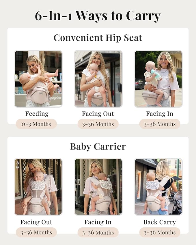 MOMTORY Carryall™ Pro Baby Carrier, Safety-Certified 6-in-1 Ultra Storage Baby Carrier Newborn to Toddler, Front & Back Baby Holder Carrier with Hip Seat, Soft Pink
