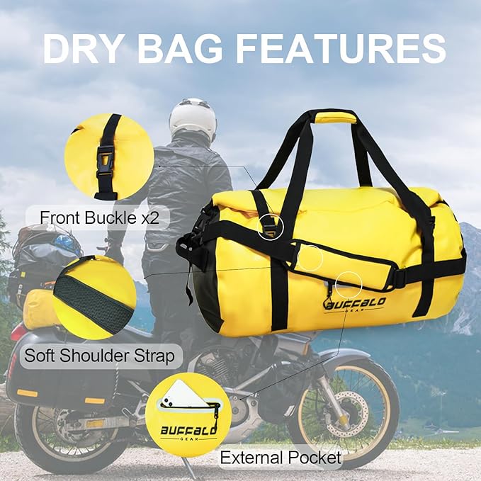 Buffalo Gear Waterproof Duffle Bag 40L 60L 80L Roll-top Dry Bag Heavy Duty Waterproof Duffel Travel Bag for Kayaking Rafting Boating Fishing Camping