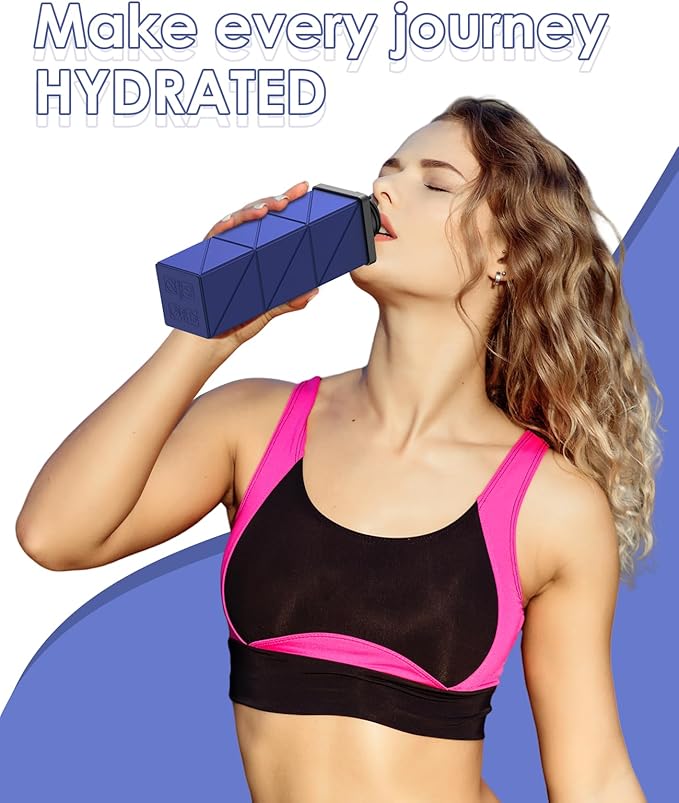 Collapsible Water Bottles, 2nd Generation Leakproof BPA-Free Travel Water Bottle 24.3oz(720ml),Lightweight Reusable Water bottle, Portable for Travel Cycling Gym Camping Sports,DarkBlue