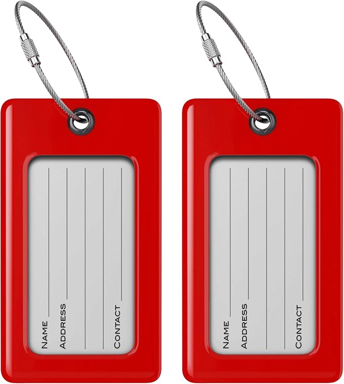Luggage Tags Business Card Holder by TUFFTAAG - Durable Travel ID Bag Tag, Secure & Flexible, Perfect for Suitcases, Backpacks, and Carry-Ons, Easy Identification (2 Pack, Red 2pk)