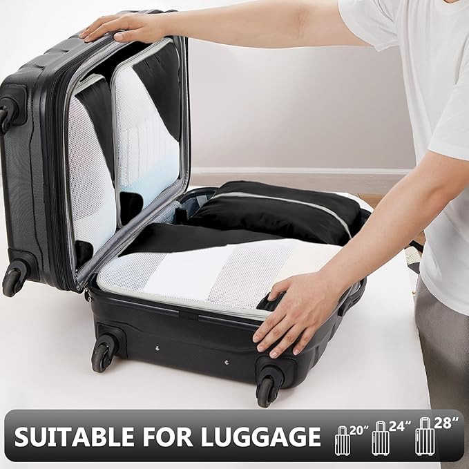8 Set Packing Cubes for Travel, Gifts for Men,Anti-Tearing Suitcase Organizer for Luggage with Shoe & Hanging Toiletry Bag, OlarHike Vacation Accessories for Cruise, Travel Essentials for Men, Black