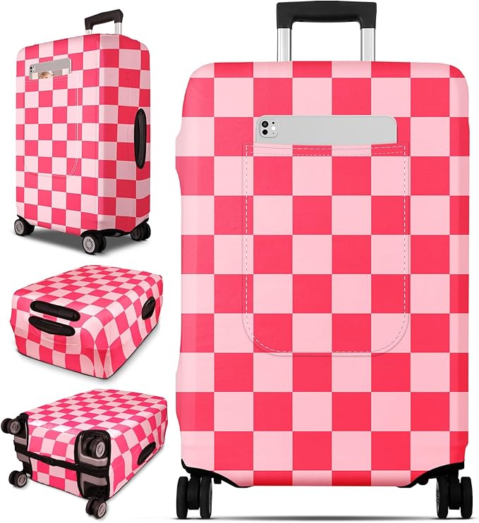 Slohif Luggage Cover for Suitcase Tsa Approved Protector - Luggage Sleeve Large Suit Case Cover Travel Stretch Baggage Case Protective Washable Fit 21-23 Inch Checkered S