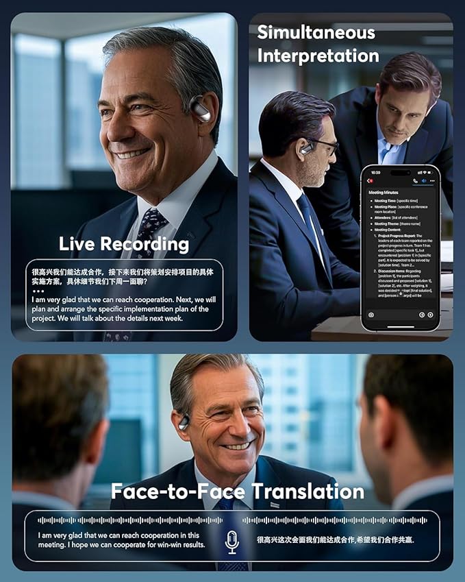 Translation Earbuds Real Time - AI 144 Language Translator Earbuds, Audifonos Traductores Inglés Español, 3-in-1 Translating Device, Translate Ear Buds for Travel Learning with Charging Case