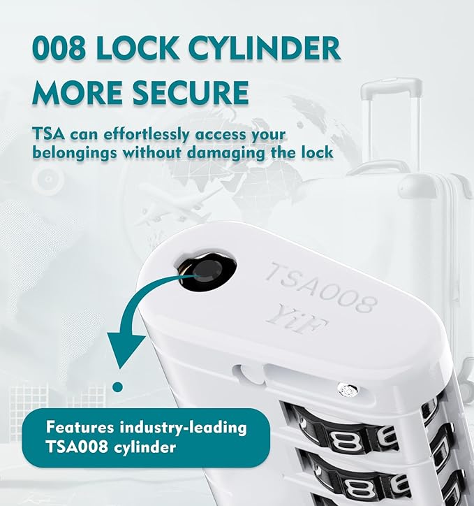 ANVIL TSA Approved Luggage Locks – High Security TSA008 Combination Travel Locks with Inspection Indicator for Suitcases and Backpacks. (3, White)
