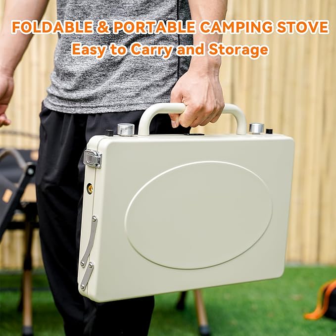 ONLYFIRE OUTDOOR LIVING Portable Camping stove 2-Burner, Propane Gas Stove with Foldable Legs, Camp Stove for Camping, Patio, Backyard, Picnic, Tailgating, RV, BBQ, GS331 Off-white