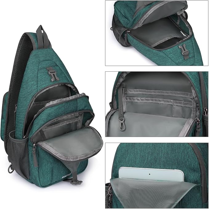 G4Free Sling Bag RFID Blocking Sling Backpack Crossbody Chest Bag Daypack for Hiking Travel(Dark Green)