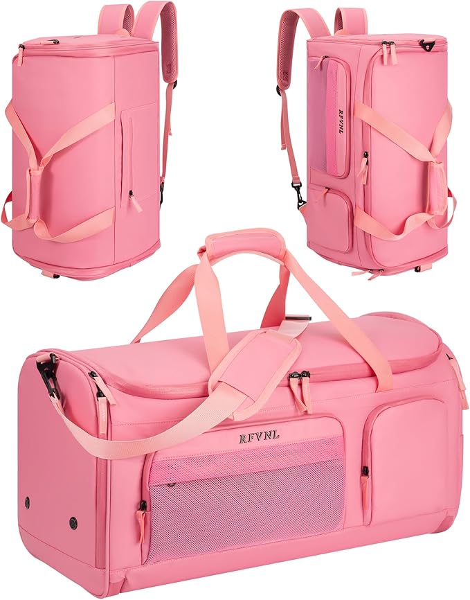 Large 3 In 1 Waterproof Garment Duffle Bags with Shoe Compartment, Mens Carry On Convertible Garment Bags Combo with Wet Compartment, Suit Bag Travel for Men and Women (pink)