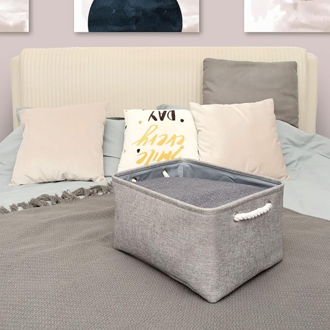 TheWarmHome Storage Bins for Shelves - 11.8x7.9x5.2 inch Grey Small Storage Baskets for Organizing, Fabric Storage Cubes Closet Organizer for Home Nursery Gift Decorative (Gray)