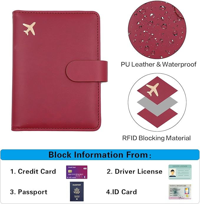 Melsbrinna Premium Leather Passport Holder Covers Case, Waterproof Rfid Blocking Travel Wallet Passport Holder with Pen Holder, Cute Passport Book for Women/Men