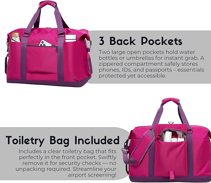 SUNNY BIRD Duffel with Utility Pouch, 40L Weekender Overnight Bag with Shoe Compartment for Travel and Sports (Purple)
