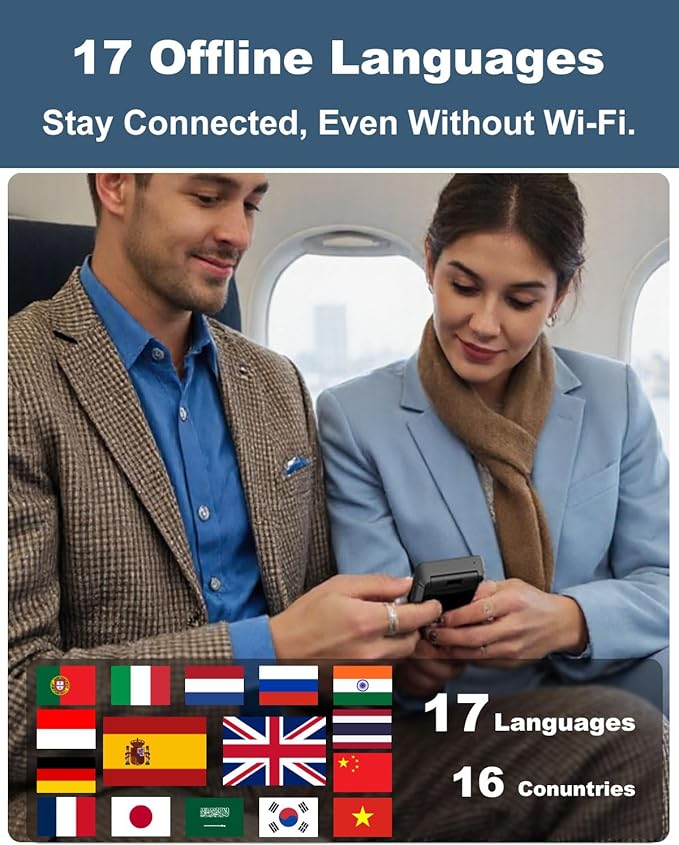 Language Translator Device No WiFi Needed, Dual Screen Real Time Translator Two Way Voice Translation with 139 Languages Online, Offline&Recording&Photo＆Text&Group Translation for Business Travel
