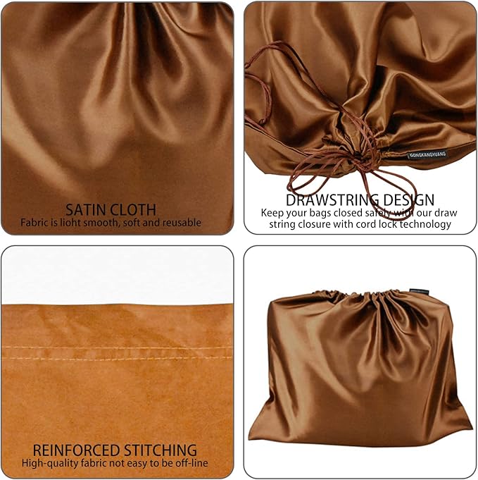6 Pack Dust Bags for Handbags Silk Dust Cover Bag for Handbags Purses Shoes Boots, Silk Dustproof Drawstring Bag Travel Storage Pouch (Brown, 23.6 × 19.6 in)