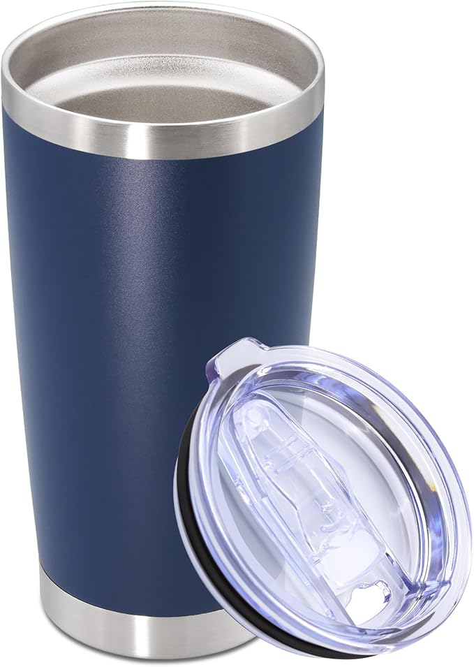 20oz Tumbler Stainless Steel Tumbler Cup with Lid Vacuum Insulated Double Wall Travel Mug, Durable Powder Coated Travel Coffee Tumbler Mug for Hot & Cold Drinks, Navy,1 Pack