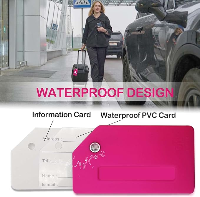 8pack Luggage Tags for Suitcases with Name ID Card,Quickly Identify Travel Tags for Luggage, Backpacks, Bags, Baggage, Cruise Suitcases - Flexible & Bright Silicone (Neo Pink