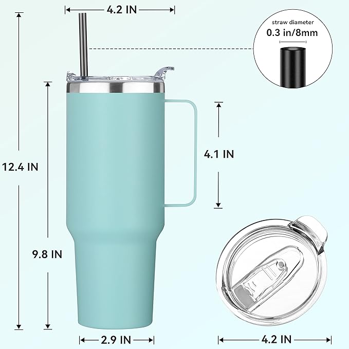 HASLE OUTFITTERS 40 oz Stainless Steel Tumbler with Handle, Vacuum Insulated Tumblers Bulk, Reusable Double Wall Travel Coffee Mug, Durable Powder Coated Water Bottle(Mint Green, 1)
