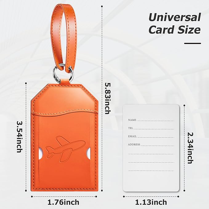Mayski Luggage Tags for Suitcases 3 Pack Suitcase Bag Tags, TSA Approved, Metal Buckle, Bag Tags with Name ID Card Travel Essentials, Orange Airplane
