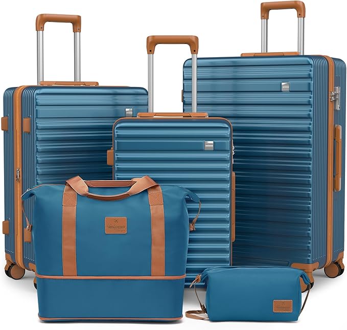 imiomo Luggage Sets 3 Piece,Expandable Hardside Suitcase Set with Spinner Wheels,Lightweight Travel Luggage set with TSA Lock（20/24/28,Blue）