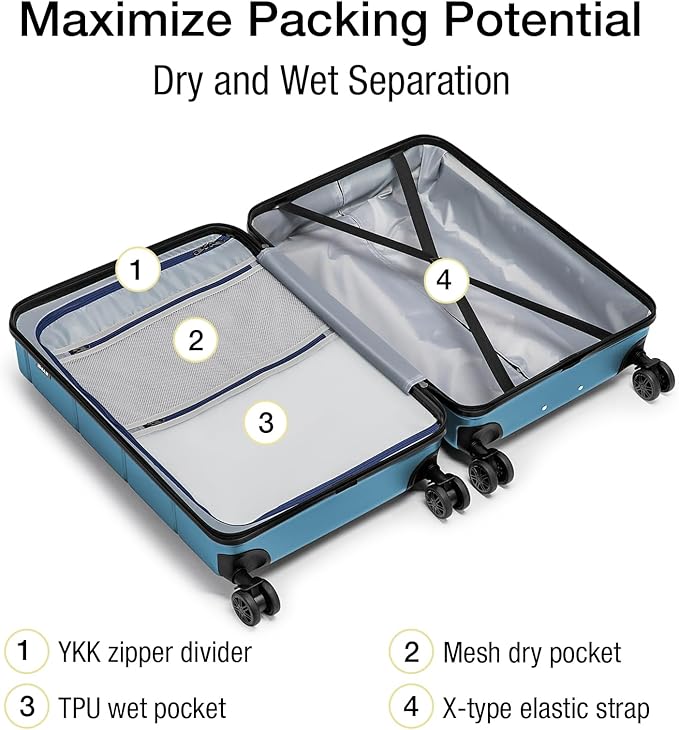 KYME 26 Inch Luggage TSA Approved Hardshell 26" Suitcases with Spinner Wheels Durable Medium Travel Checked Luggage with Cup Holder for Women Men Blue