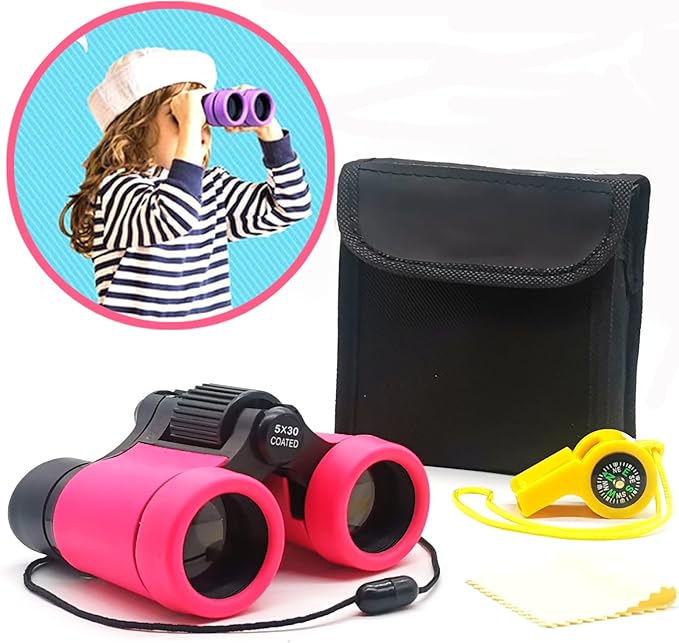 Kids Binoculars Best Gifts for 3-12 Years Boys Girls High-Resolution Optics Shockproof Mini Compact Binocuolar Toys Folding Small Telescope for Bird Watching Camping Outdoor Play