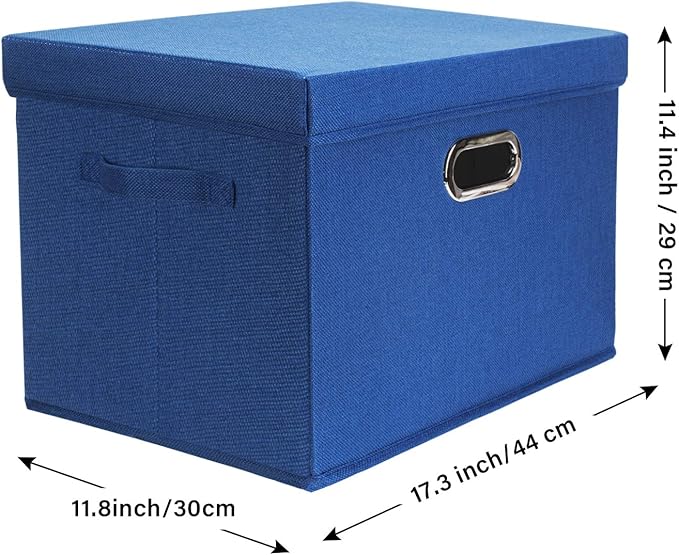 TYEERS Collapsible Storage Bins With Lids, Large Fabric Storage Boxes - 2 Pack - Classic Blue