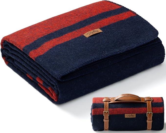 100% Wool Blanket, 62" x 86", Warm, Thick, Washable, Military Wool Blanket, Great for Camping, Outdoors, Sporting Events, Survival Kits