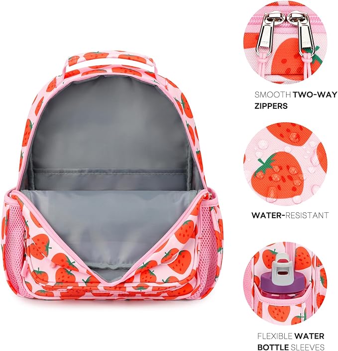 mibasies Toddler Backpack for Girls 2-4: Cute Kids Backpacks for Girls - Preschool Kindergarten Backpack - Strawberry Pink