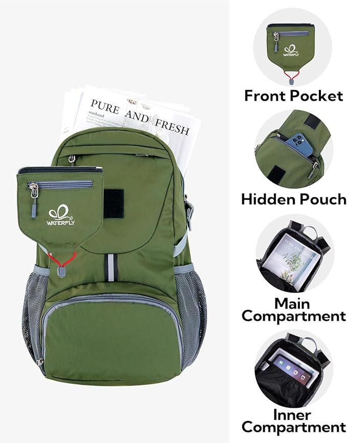 WATERFLY Small Lightweight Packable Backpack: 20l Ultra Light Foldable Travel Hiking Camping Daypack Day Pack for Man Woman