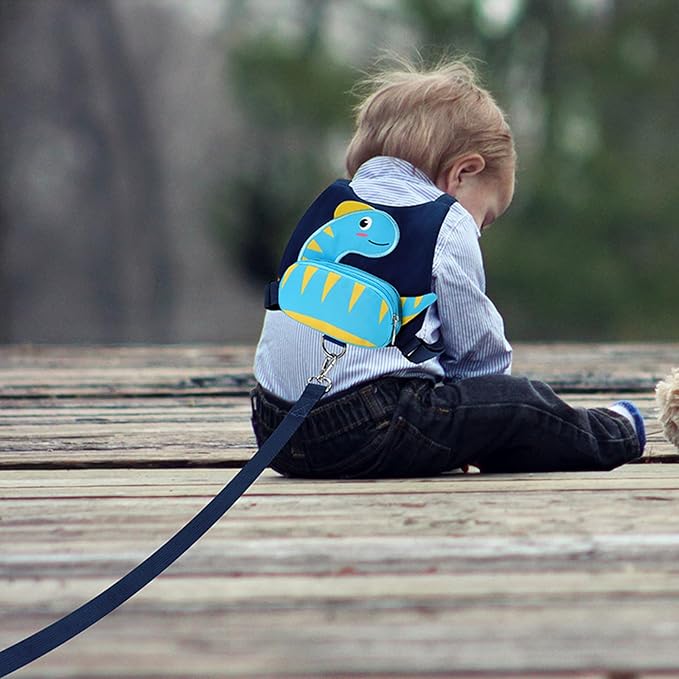 Accmor Toddler Harness with Leash, Cute Dinosaur Kids Leashes + Anti Lost Wrist Link, Children Walking Harnesses Tether Restraint Belt, Keep Child Close Hand Strap for Baby Boys Girls Outdoor Travel