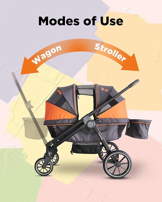 Tandem Wagon Stroller – All-Terrain 2-in-1 Push & Pull Design, Double Seat, Large Storage, Adjustable Canopy, Removable Child Tray for Kids Outdoor Adventures & Family Outings