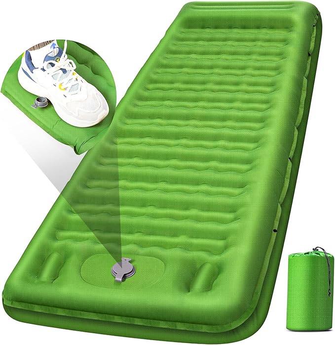 Camping Sleeping Pad, Extra Thick 5 Inch Camping Mat with Pillow Built-in Foot Pump Inflatable Sleeping Pads Compact for Camping Backpacking Hiking Traveling Tent（Green）