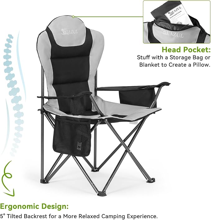 Camping Chairs 2 Pack, Camp Chair for Adults, Folding Chairs for Outside, Support 380 LBS, Portable Travel Lawn Outdoor Camping Chairs with Cup Holder & Cooler Bag, Sports Chairs for Baseball