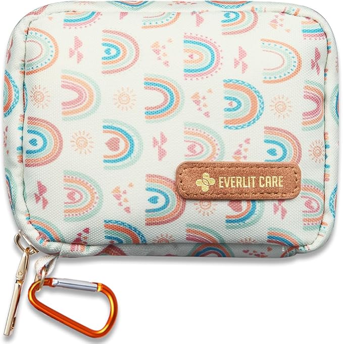 EVERLIT Mini Rescue Pack | 105 Medical Essentials Organized in Portable Storage Bag | Pocket Size Kids First Aid Kit with D Ring | Small Family-Friendly Travel Medical Kit (Rainbow)
