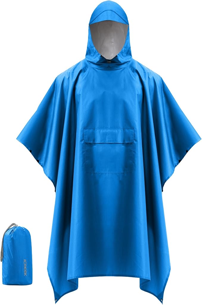 iCreek Hooded Rain Poncho with Pocket Waterproof Lightweight Unisex Raincoat Jacket for Hiking, Camping, Outdoor