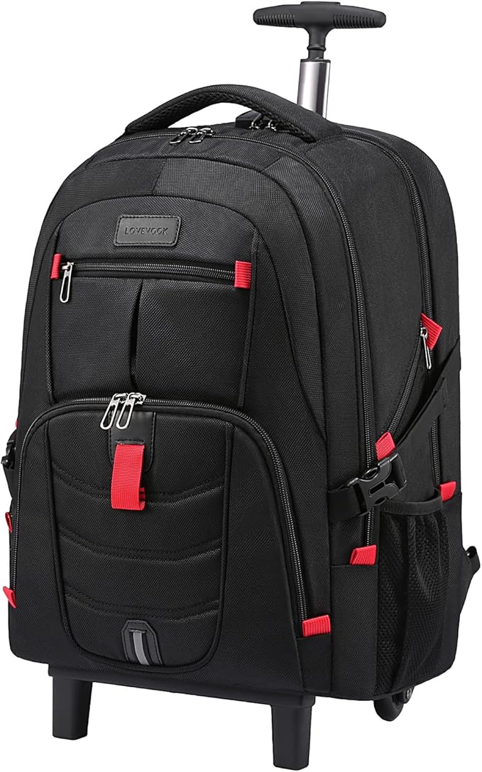 LOVEVOOK Rolling Laptop Backpack with Wheels, Waterproof Travel Carry On Business Backpack for Men, Fits 17 inch (17 inch, Black)