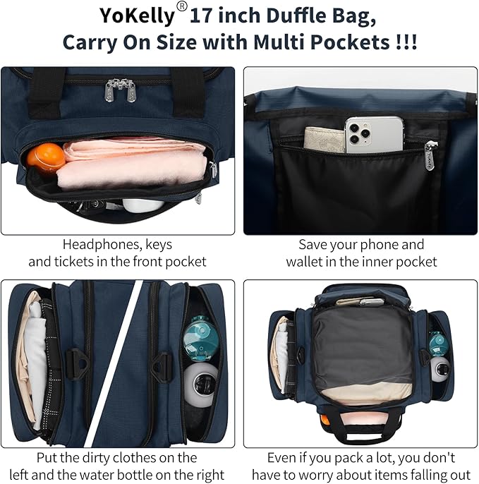 Small Duffel Bag 17 inch Carry On Weekender Bag for Travel Gym Sport (17x10x9 in) - Navy